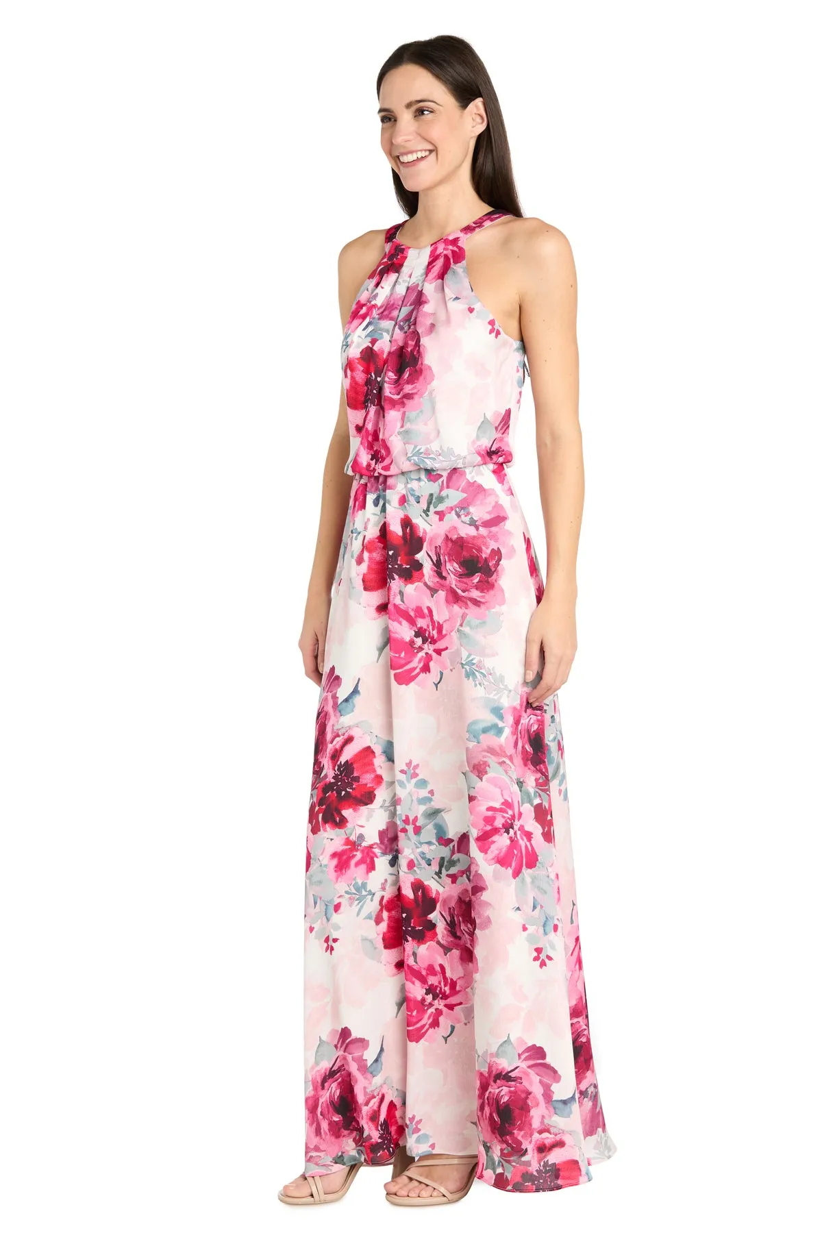 Cream Rose Floral High Halter Neck Long Dress with Elastic Waistband sold by R&M Richards product image thumbnail 4