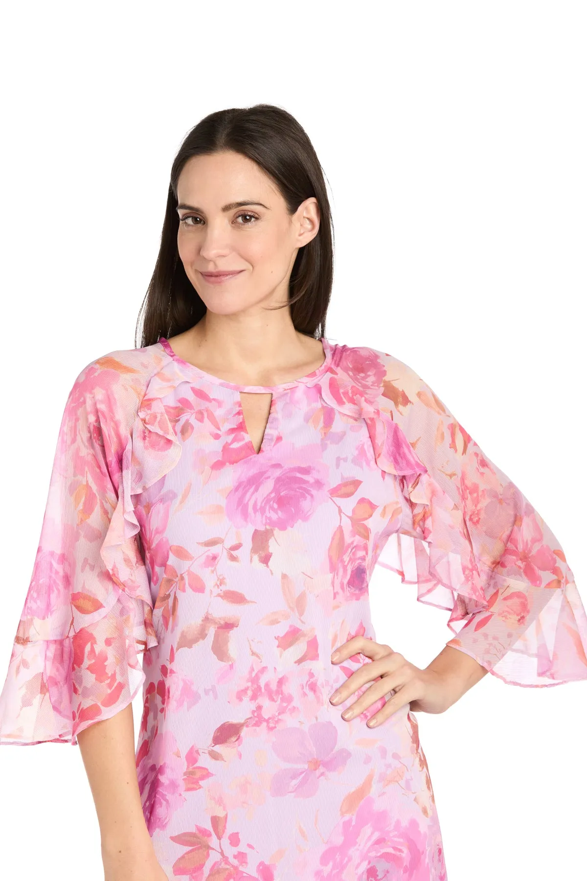 Lavender Rose Floral Chiffon Spring Dress with Ruffle Sleeves sold by R&M Richards product image thumbnail 3