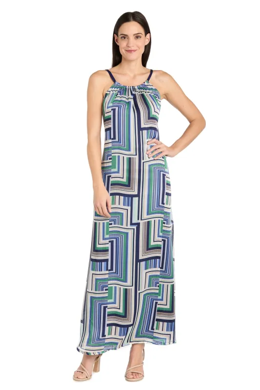 Geometric Pattern Long Casual Dress with Adjustable Tie Back - Petite sold by R&M Richards