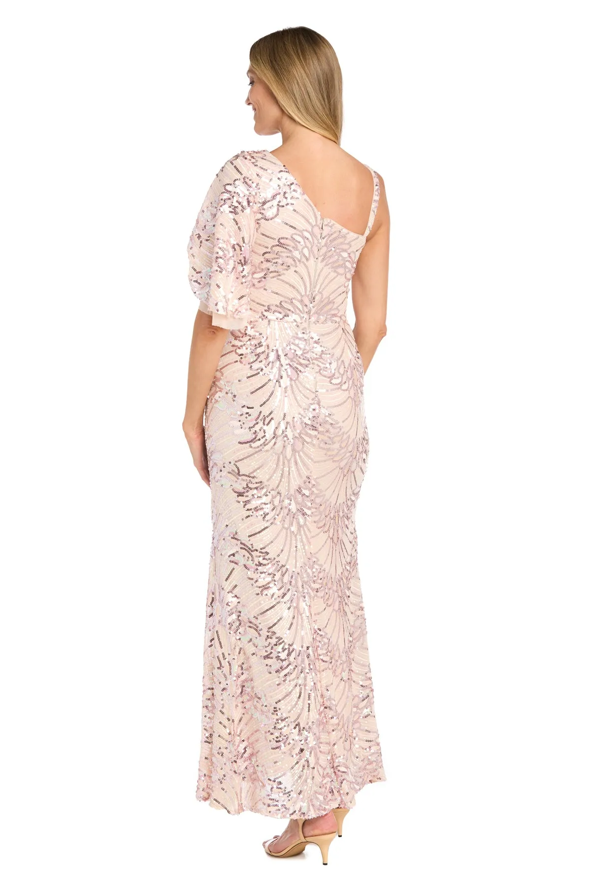 One-Shoulder Sequin Long Dress with Flutter Sleeve sold by R&M Richards product image thumbnail 2