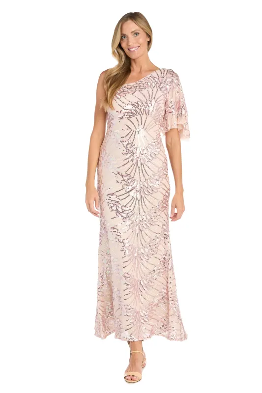 One-Shoulder Sequin Long Dress with Flutter Sleeve sold by R&M Richards