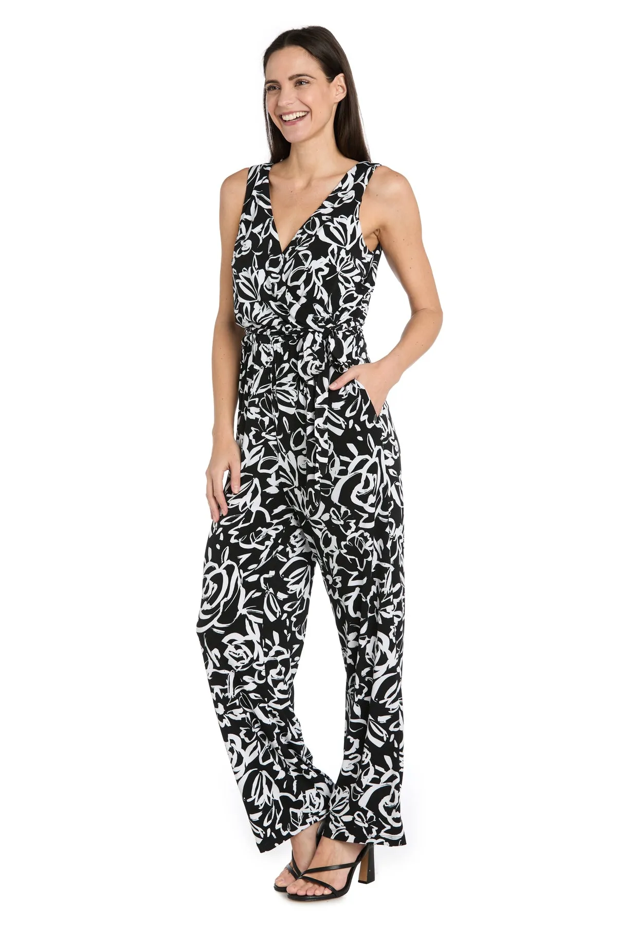 Chic Versatility: Black & White Patterned Cross-Over Jumpsuit sold by R&M Richards product image thumbnail 5