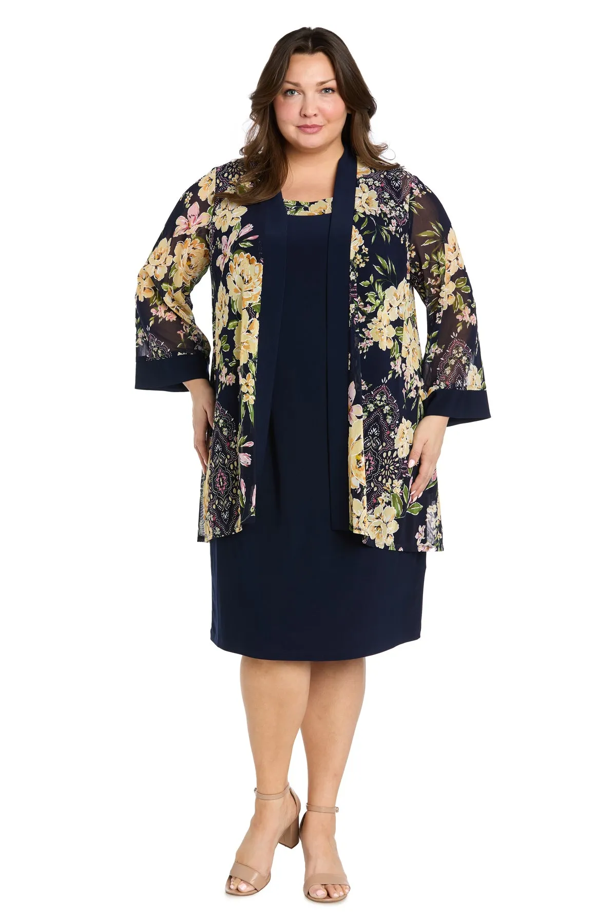 Navy Yellow Floral Jacket Dress - Plus sold by R&M Richards