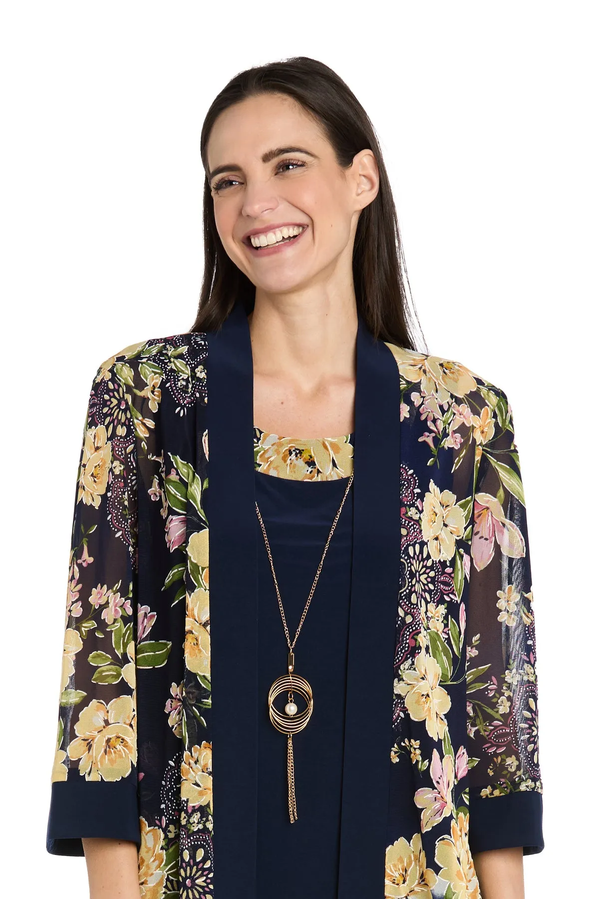 Navy Yellow Floral Jacket Dress sold by R&M Richards product image thumbnail 5