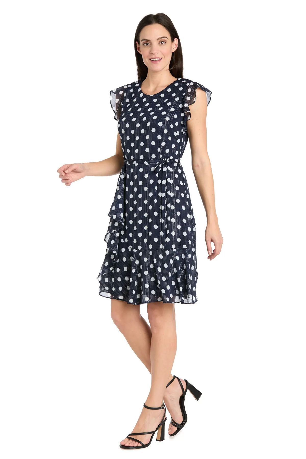 Polka Dot Chiffon Dress with Ruffled Sleeves and Corkscrew Waist Detail - Petite sold by R&M Richards product image thumbnail 4