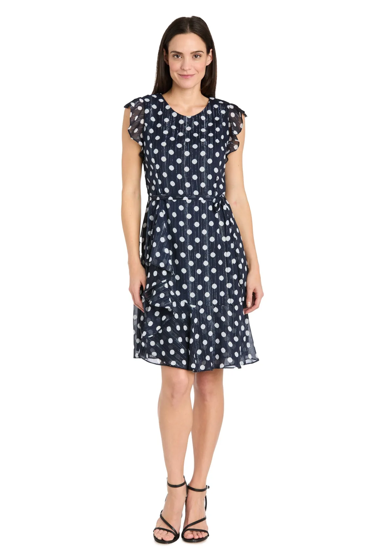 Polka Dot Chiffon Dress with Ruffled Sleeves and Corkscrew Waist Detail - Petite sold by R&M Richards product image thumbnail 5