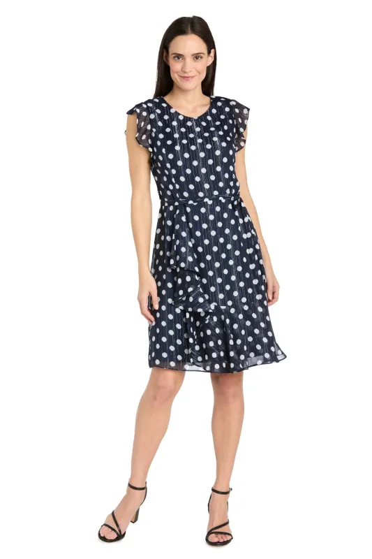 Polka Dot Chiffon Dress with Ruffled Sleeves and Corkscrew Waist Detail - Petite sold by R&M Richards