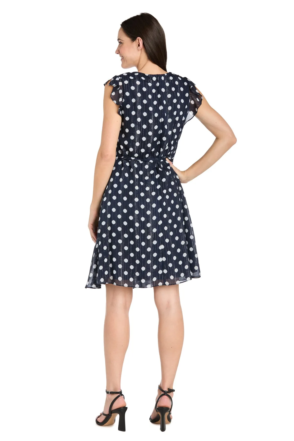 Polka Dot Chiffon Dress with Ruffled Sleeves and Corkscrew Waist Detail sold by R&M Richards product image thumbnail 2