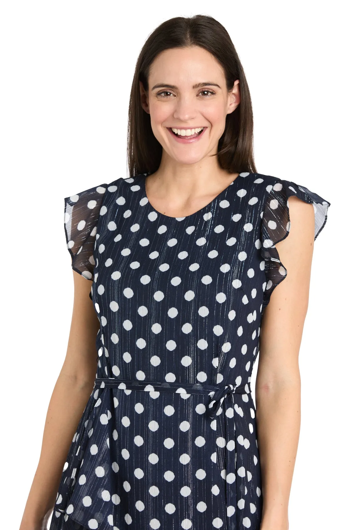 Polka Dot Chiffon Dress with Ruffled Sleeves and Corkscrew Waist Detail sold by R&M Richards product image thumbnail 3