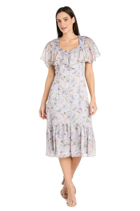 Floral Chiffon Midi Dress with Ruffled Sweetheart Neckline and Hem sold by R&M Richards
