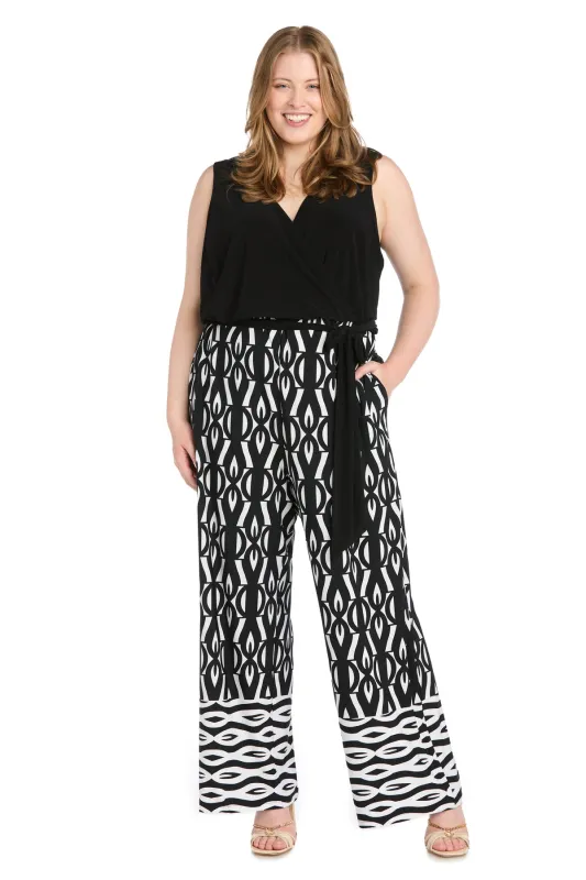 Versatile Tie-Wrap Waist Jumpsuit with Patterned Pants - Plus sold by R&M Richards