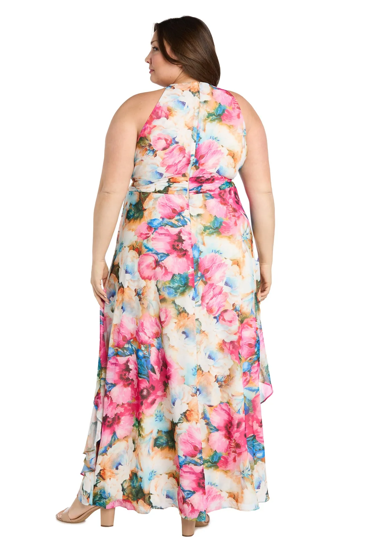 Watercolor Floral Chiffon Dress with Ruffled Skirt and High Neck - Plus sold by R&M Richards product image thumbnail 2