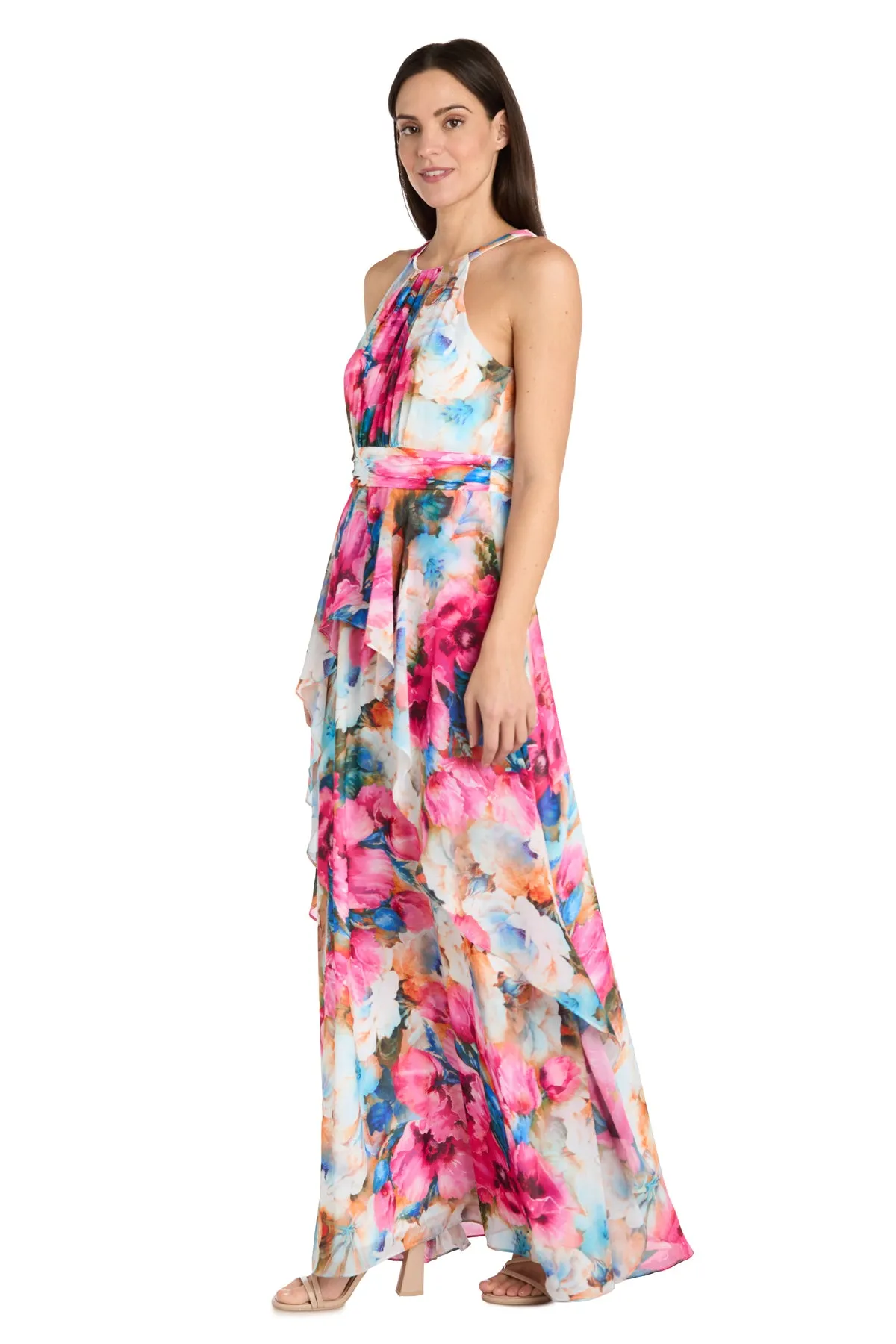 Watercolor Floral Chiffon Dress with Ruffled Skirt and High Neck sold by R&M Richards product image thumbnail 4