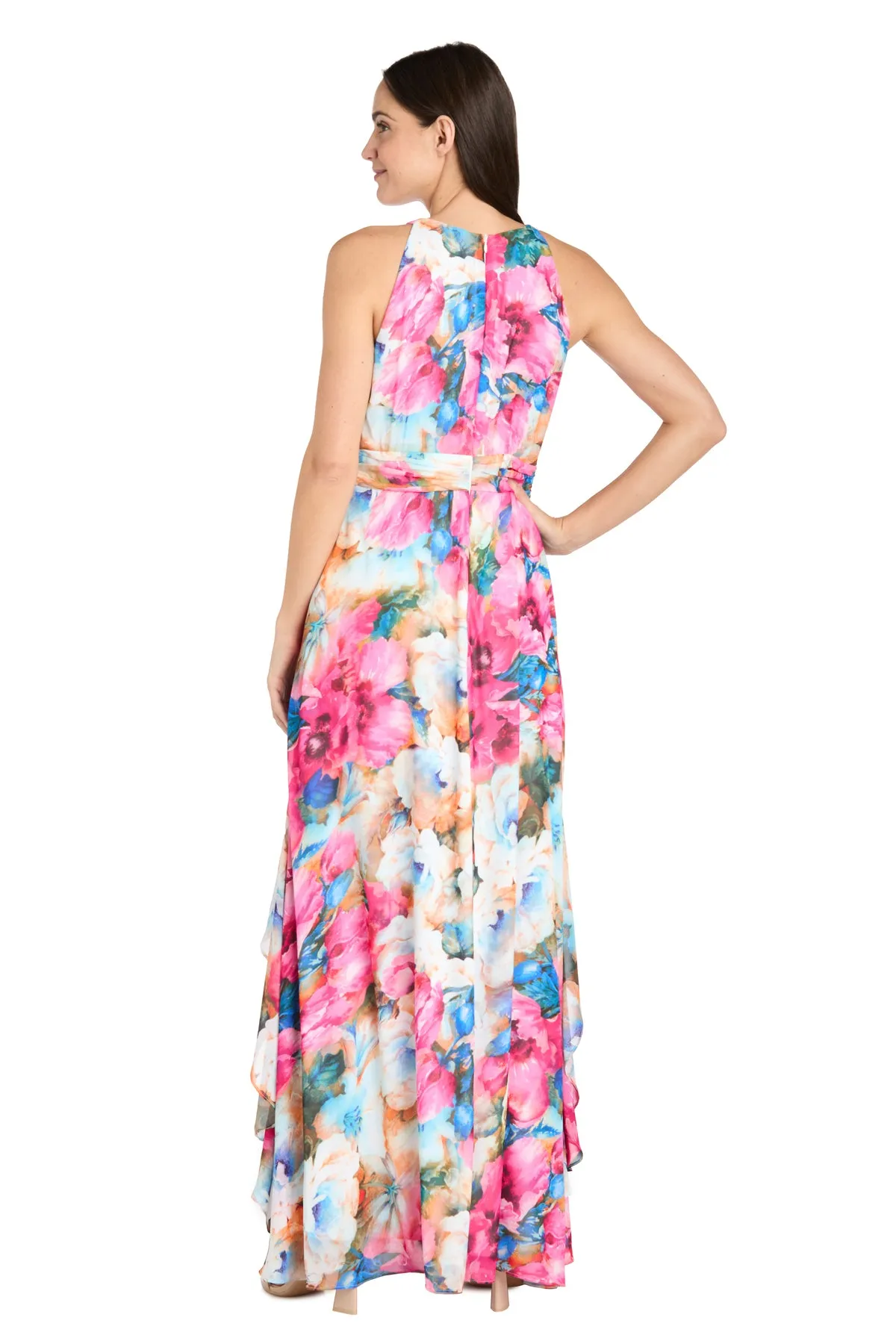 Watercolor Floral Chiffon Dress with Ruffled Skirt and High Neck sold by R&M Richards product image thumbnail 2
