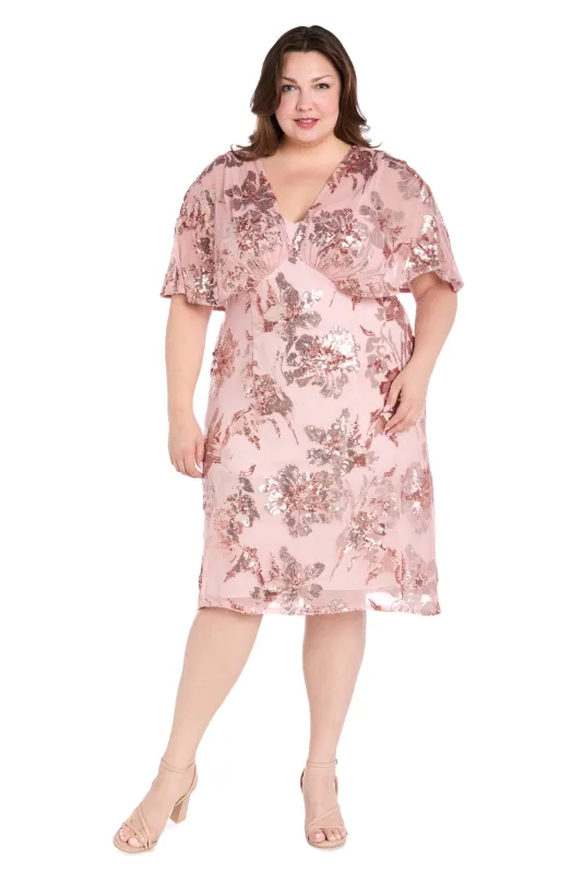 Sequin Floral Cocktail Dress with Sheer Overlay Cape - Plus sold by R&M Richards