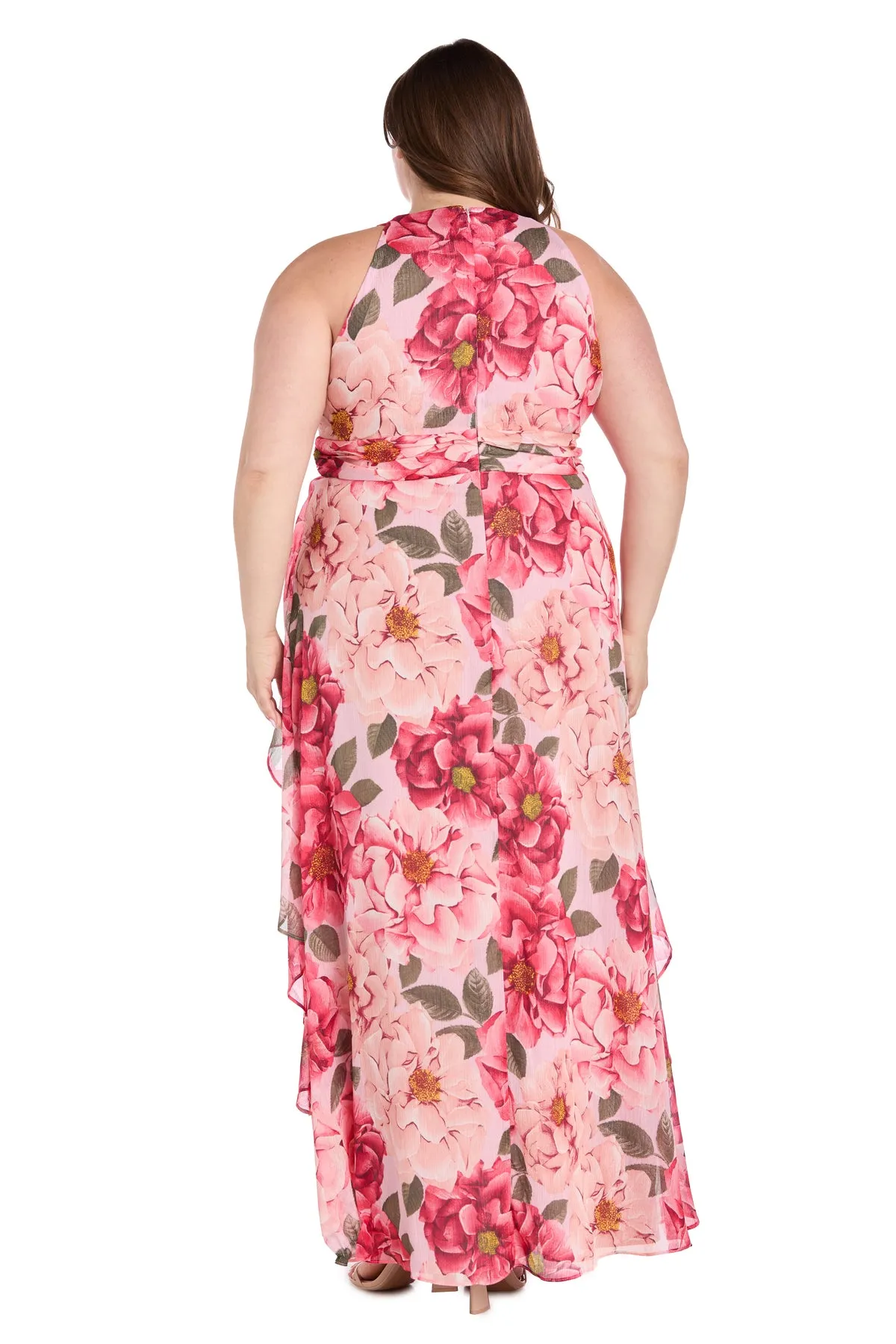 Long Printed Floral Dress with Halter Neckline and Ruffle Skirt - Plus sold by R&M Richards product image thumbnail 2