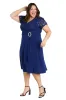 Faux Wrap Dress with Waist Embellishment and Lace Top - Plus sold by R&M Richards