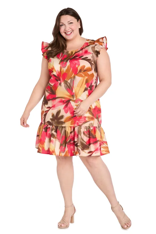Floral Ruffle-Sleeve Linen Dress - Plus sold by R&M Richards