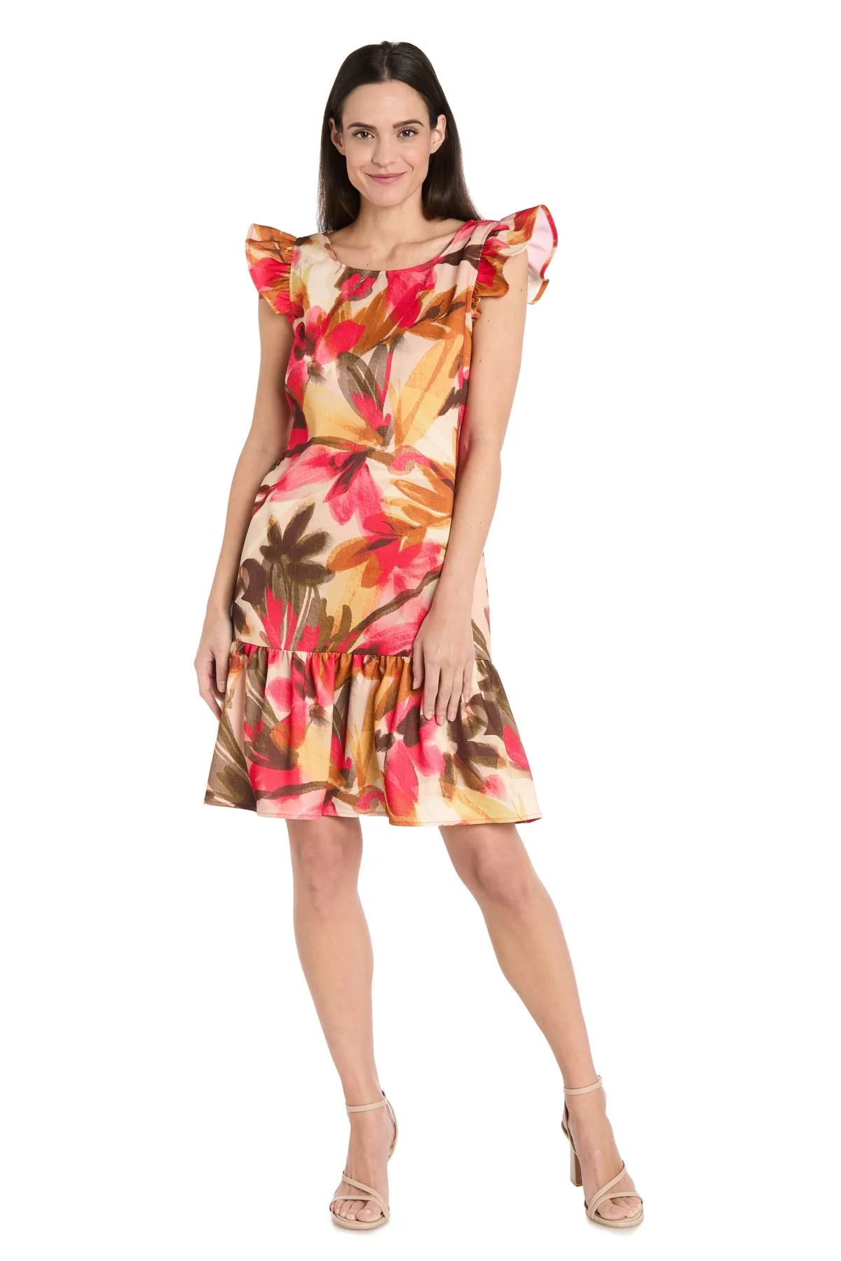 Floral Ruffle-Sleeve Linen Dress sold by R&M Richards