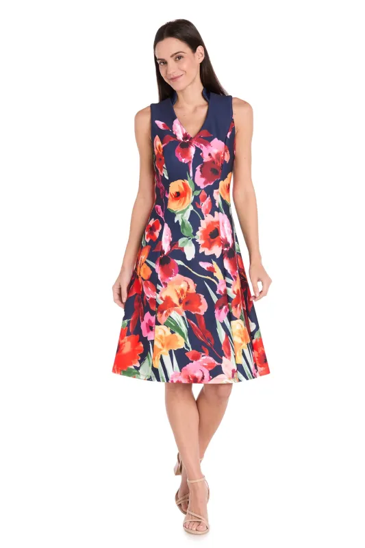Navy Multi Bloom Sleeveless Dress - Petite made by R&M Richards