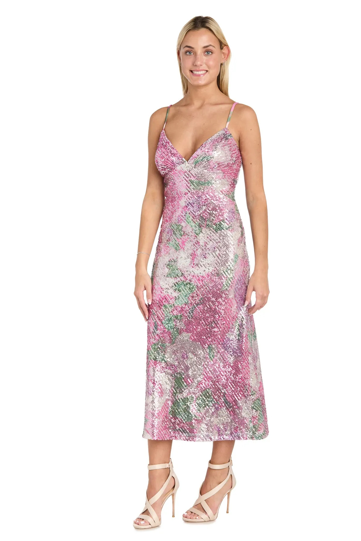Floral Sequin Strapless Midi Dress sold by R&M Richards
