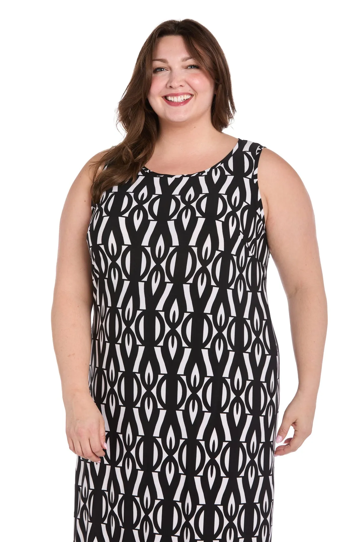 Intricate Pattern Sleeveless Knit Dress with Flipped Border Hem - Plus sold by R&M Richards product image thumbnail 3