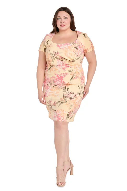 Floral Print Spring Short Dress with Pleated Sides - Plus sold by R&M Richards