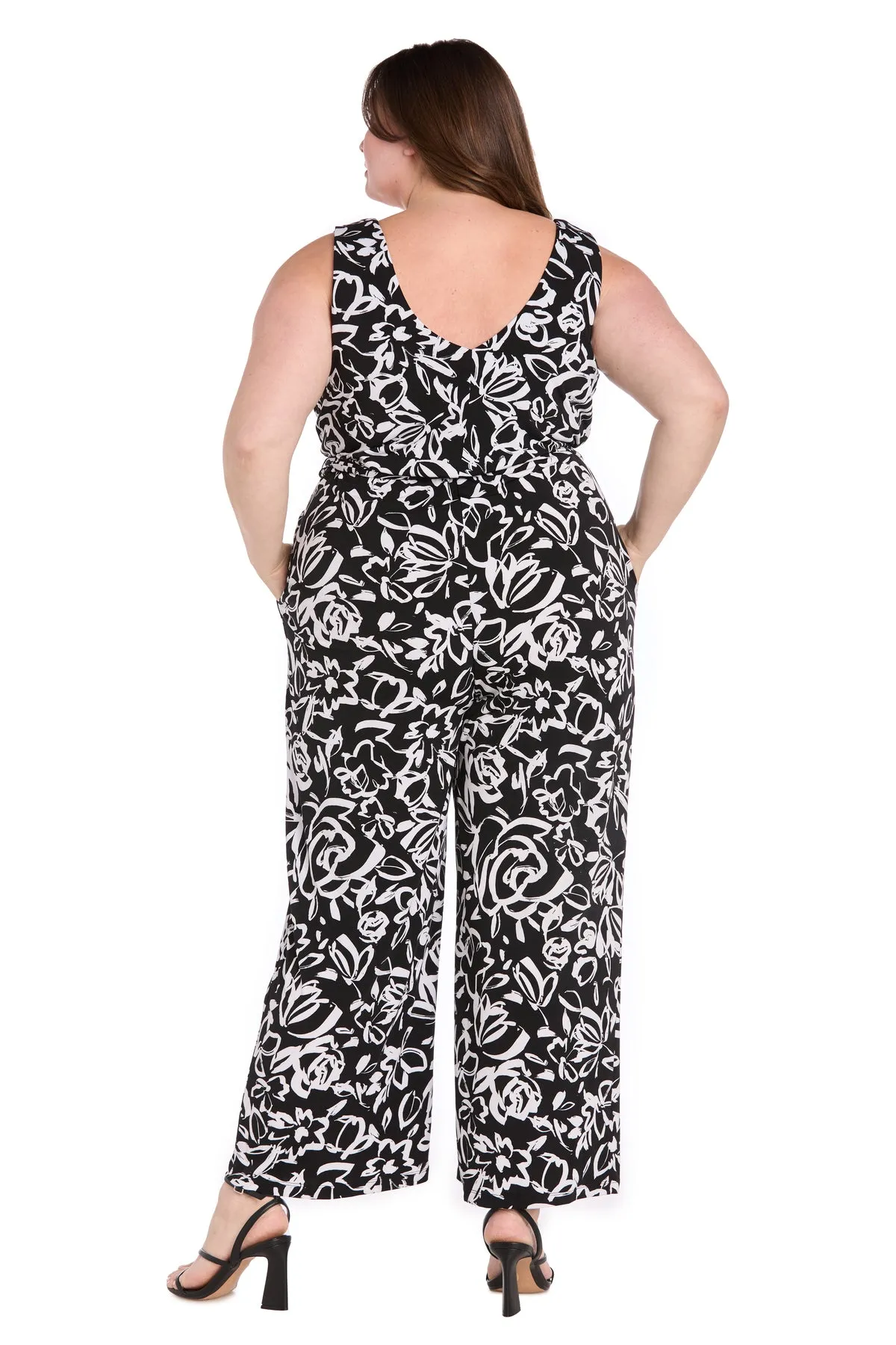 Chic Versatility: Black & White Patterned Cross-Over Jumpsuit - Plus sold by R&M Richards product image thumbnail 2
