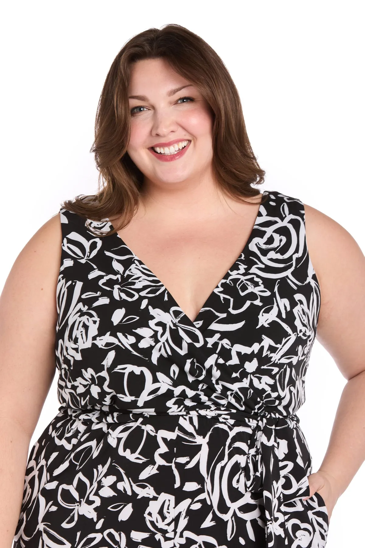 Chic Versatility: Black & White Patterned Cross-Over Jumpsuit - Plus sold by R&M Richards product image thumbnail 3