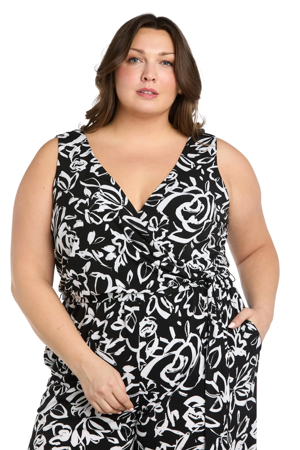 Chic Versatility: Black & White Patterned Cross-Over Jumpsuit - Plus sold by R&M Richards product image thumbnail 5