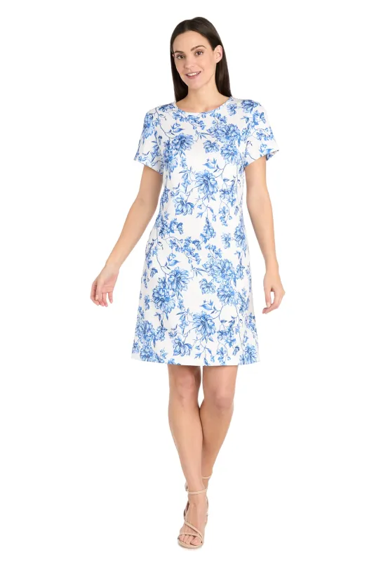 White & Blue Linen T-Shirt Dress - Petite sold by R&M Richards