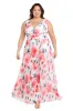Coral and Ivory Chiffon Maxi Dress with Nude V-Neck Insert - Plus sold by R&M Richards
