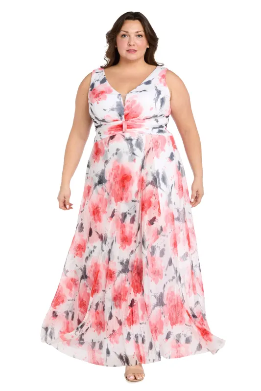 Coral and Ivory Chiffon Maxi Dress with Nude V-Neck Insert - Plus sold by R&M Richards