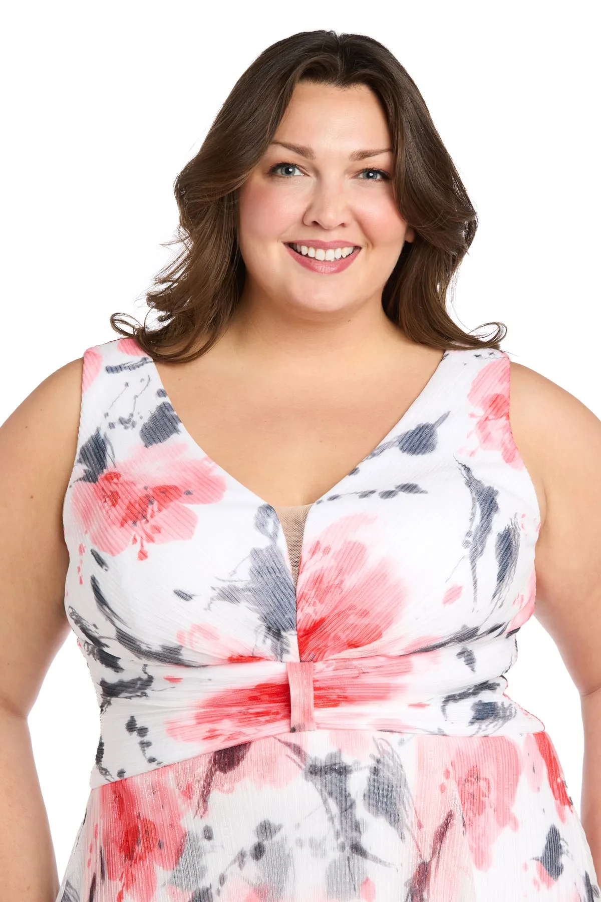 Coral and Ivory Chiffon Maxi Dress with Nude V-Neck Insert - Plus sold by R&M Richards product image thumbnail 3