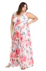 Coral and Ivory Chiffon Maxi Dress with Nude V-Neck Insert - Plus sold by R&M Richards