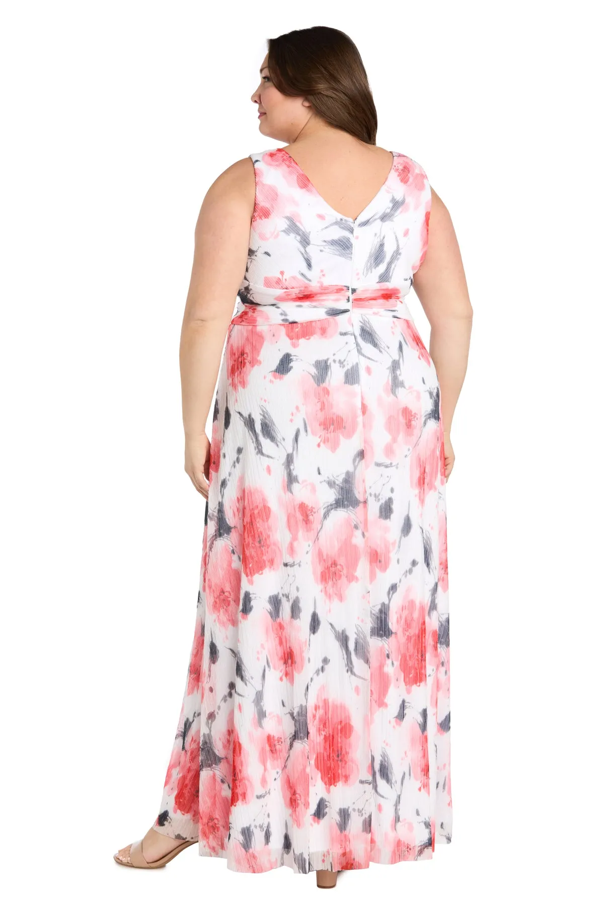 Coral and Ivory Chiffon Maxi Dress with Nude V-Neck Insert - Plus sold by R&M Richards product image thumbnail 2