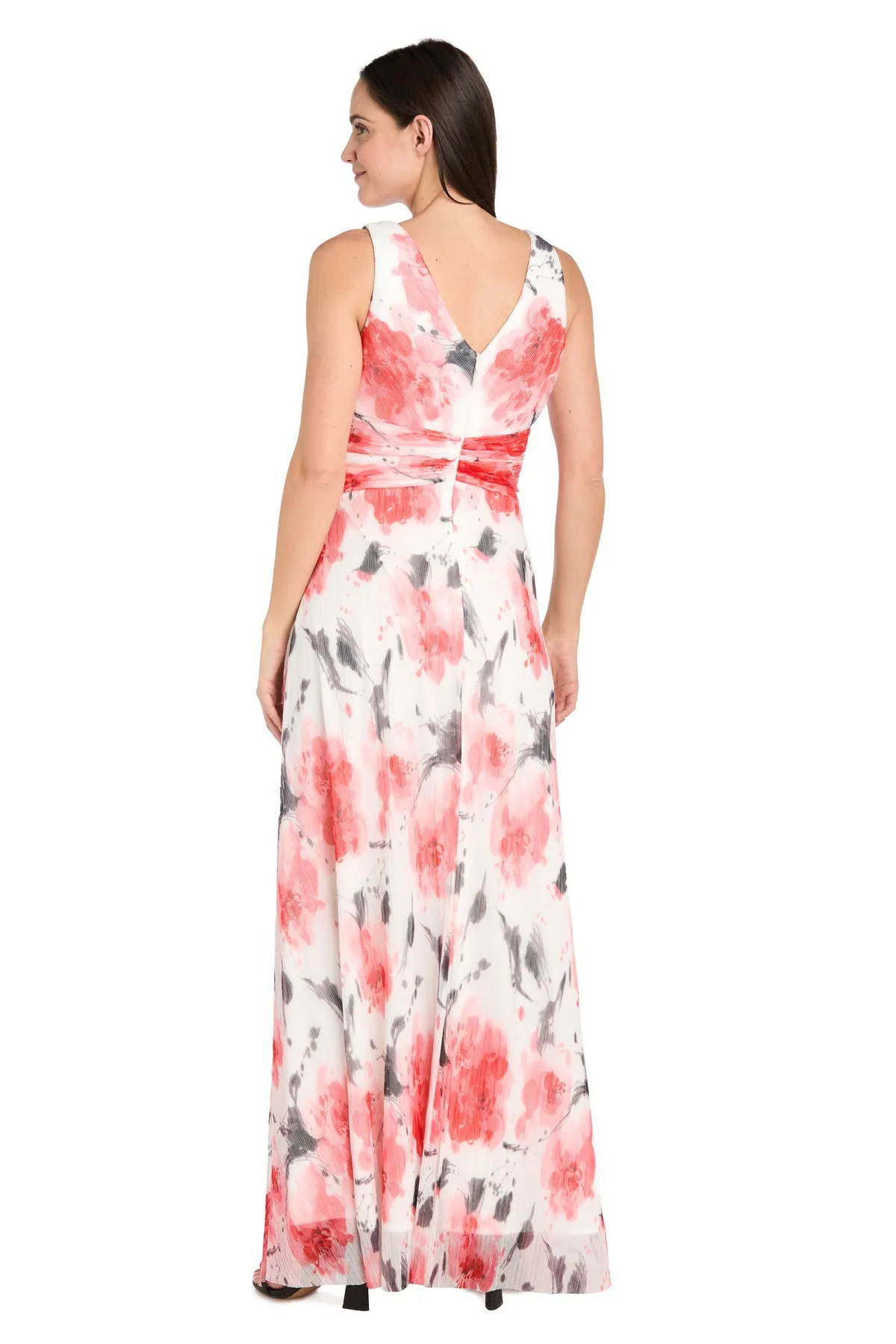 Coral and Ivory Chiffon Maxi Dress with Nude V-Neck Insert sold by R&M Richards product image thumbnail 2
