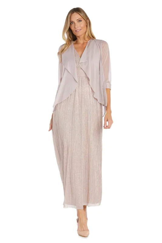 Long Pleated Metallic Chiffon Jacket Dress - Petite sold by R&M Richards