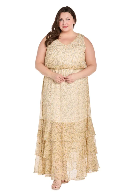 Yellow Floral Chiffon Maxi Dress with Ruffle Skirt - Plus sold by R&M Richards