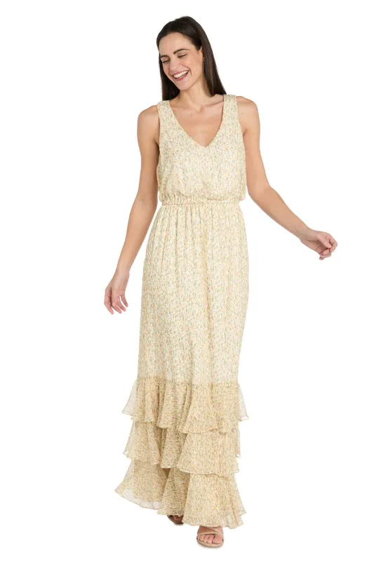Yellow Floral Chiffon Maxi Dress with Ruffle Skirt - Petite sold by R&M Richards
