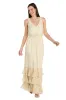 Yellow Floral Chiffon Maxi Dress with Ruffle Skirt sold by R&M Richards