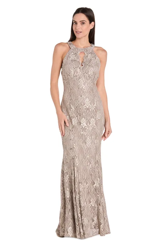 Elegant High-Neck Lace Gown sold by R&M Richards