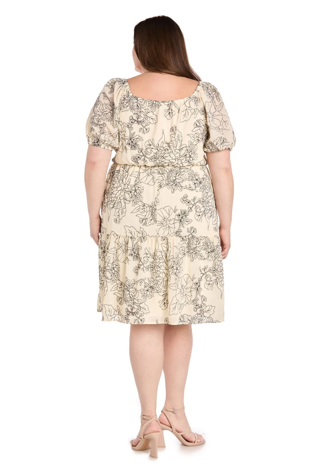 Ivory & Black Floral Linen Puff Sleeve Dress - Plus sold by R&M Richards product image thumbnail 2