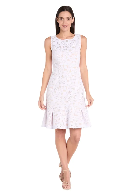White Lace Sleeveless Dress with Nude Lining - Petite sold by R&M Richards