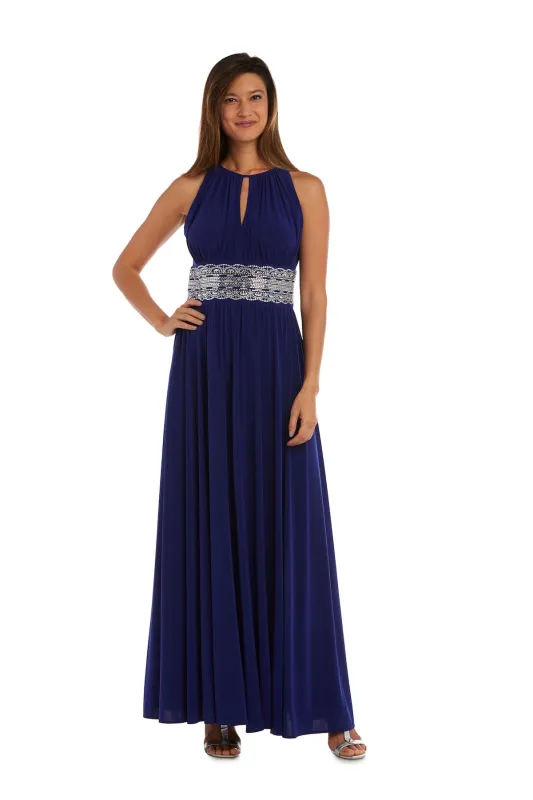 Long Halter Dress With Rhinetone Waistline - Petite sold by R&M Richards