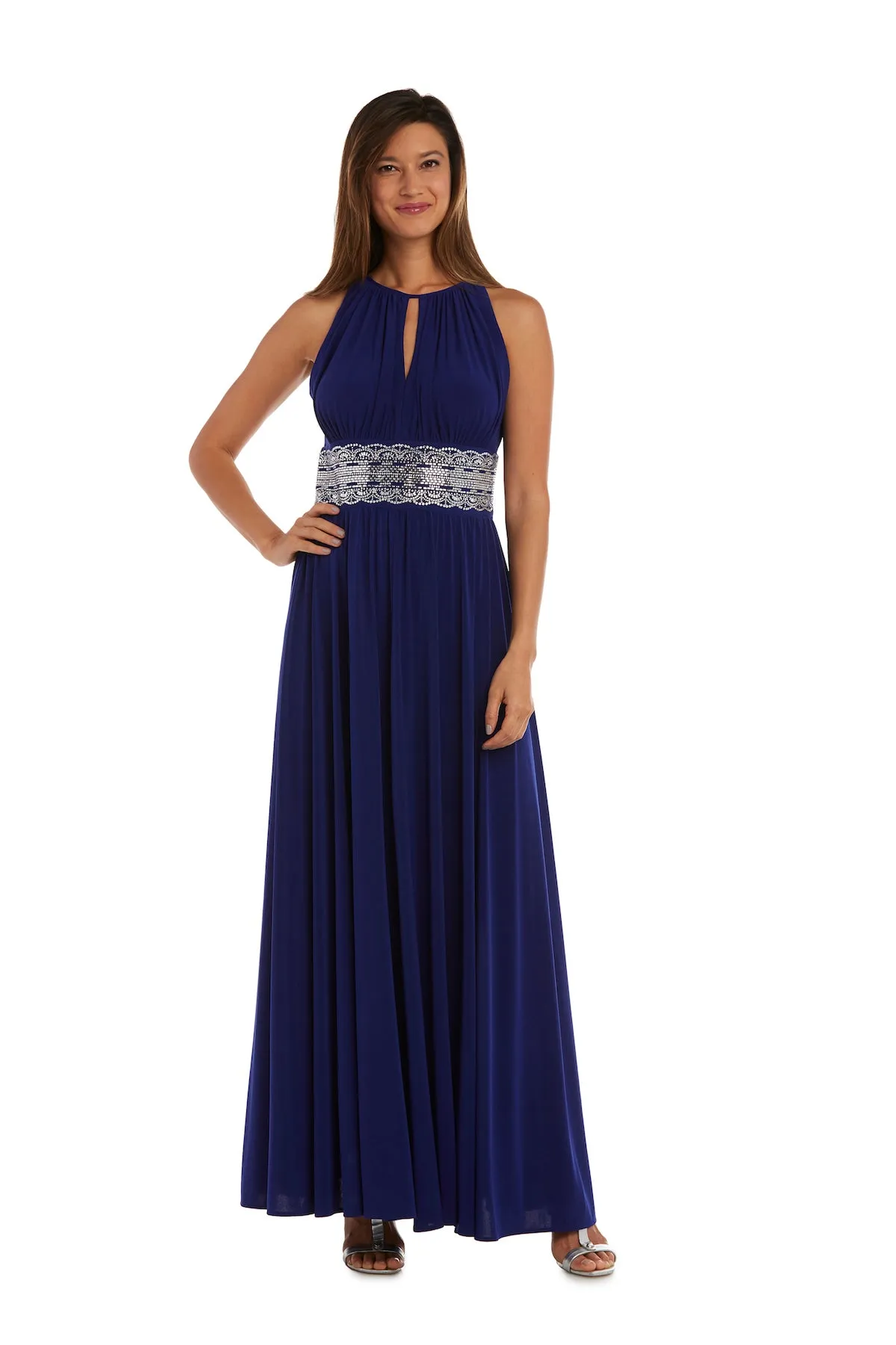 Long Halter Dress With Rhinetone Waistline - Petite sold by R&M Richards