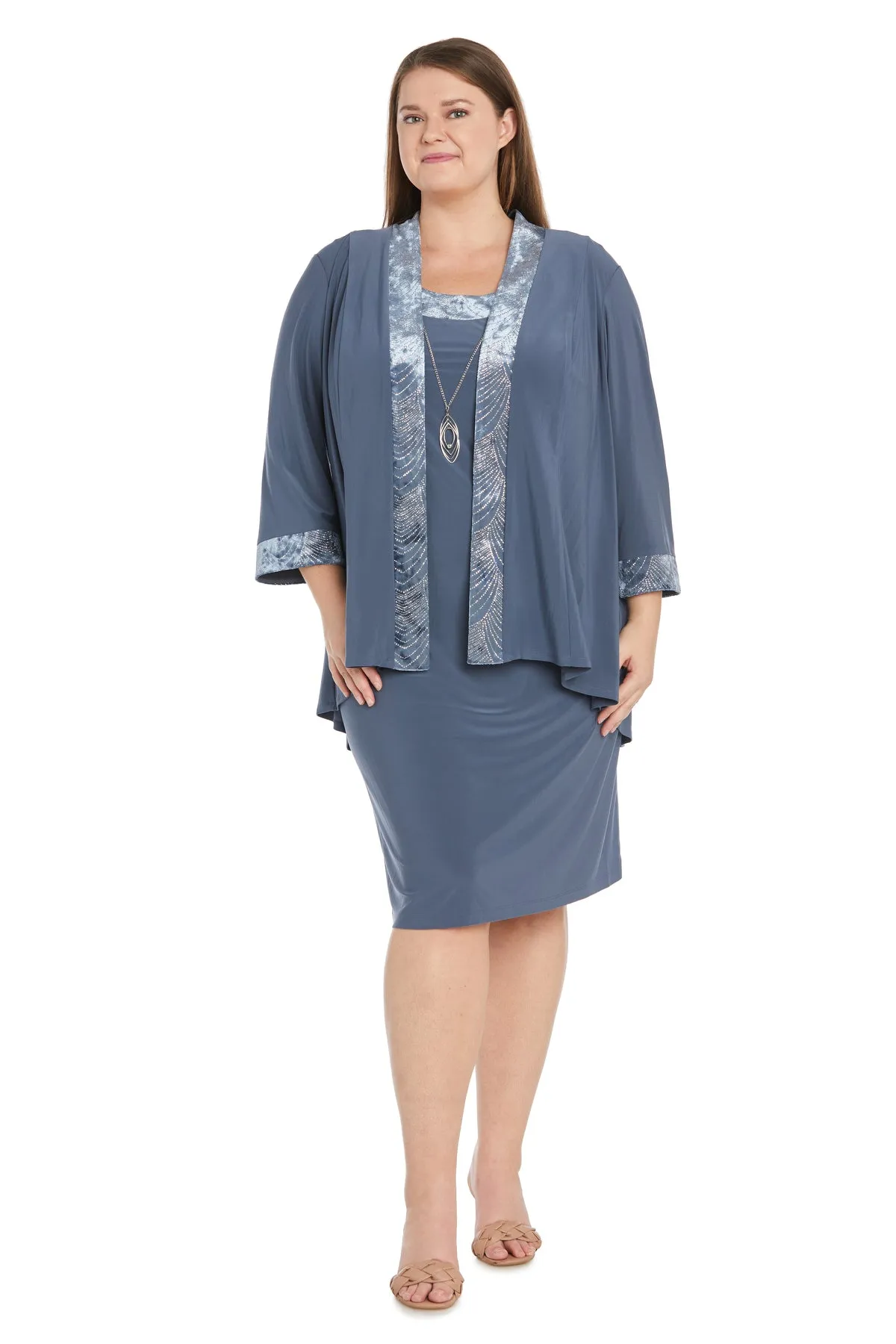 Two-Piece Banded Glitter Velvet Jacket and Dress Set - Plus sold by R&M Richards