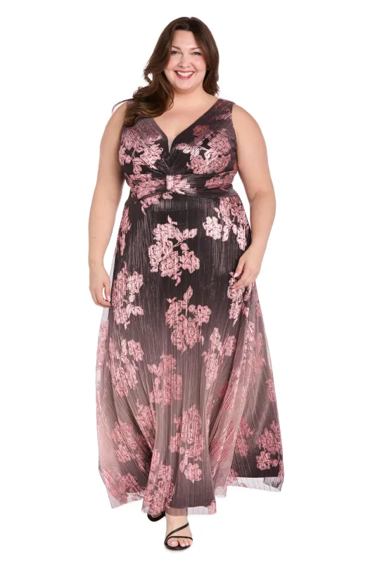 Metallic Ombre Floral Gown in Charcoal Rose - Plus sold by R&M Richards