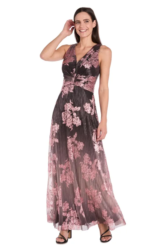 Metallic Ombre Floral Gown in Charcoal Rose sold by R&M Richards