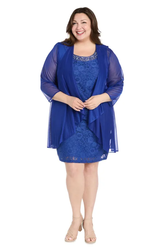 Floral Lace Dress with Sheer Chiffon Jacket & Pearl Neckline - Plus sold by R&M Richards